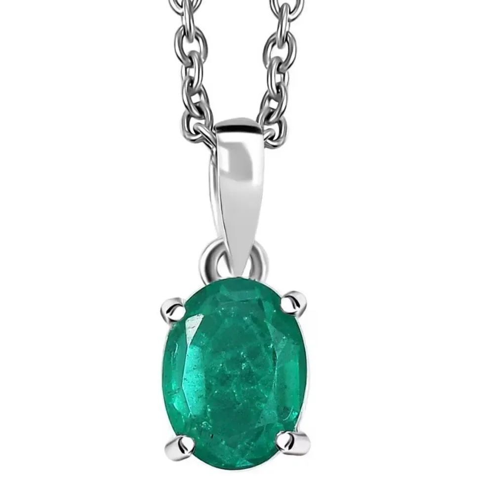 Emeraldine Quartz Triplet 1.65ctw Solitaire Pendant Necklace in Sterling Silver
